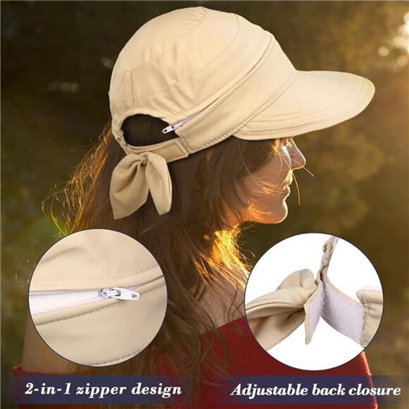 3 Pieces Women\'s Cap 2 in 1 Women Wide Brim Sun Visor Hat UV Sun Protection main image 6